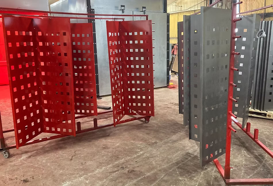 Powder coated parts on the line